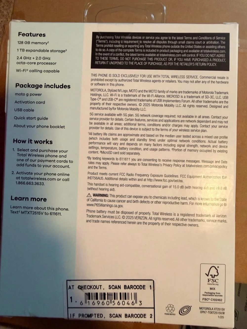 (New)Motorola moto g Power Smartphone in Black (Total wireless by Verizon)